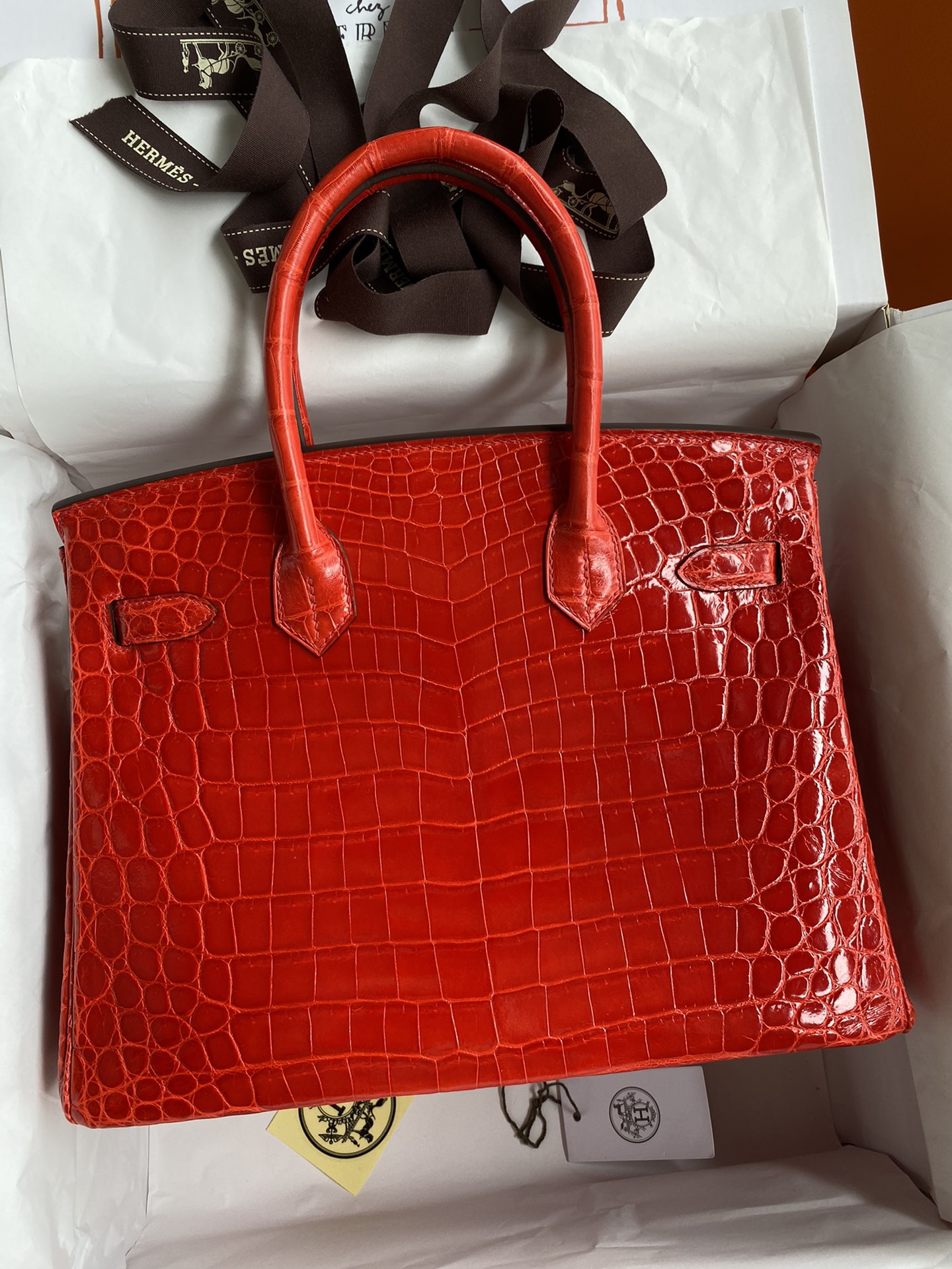 Hermes Birkin 30CM Handmade Bag In Red Crocodile Niloticus Shiny Skin